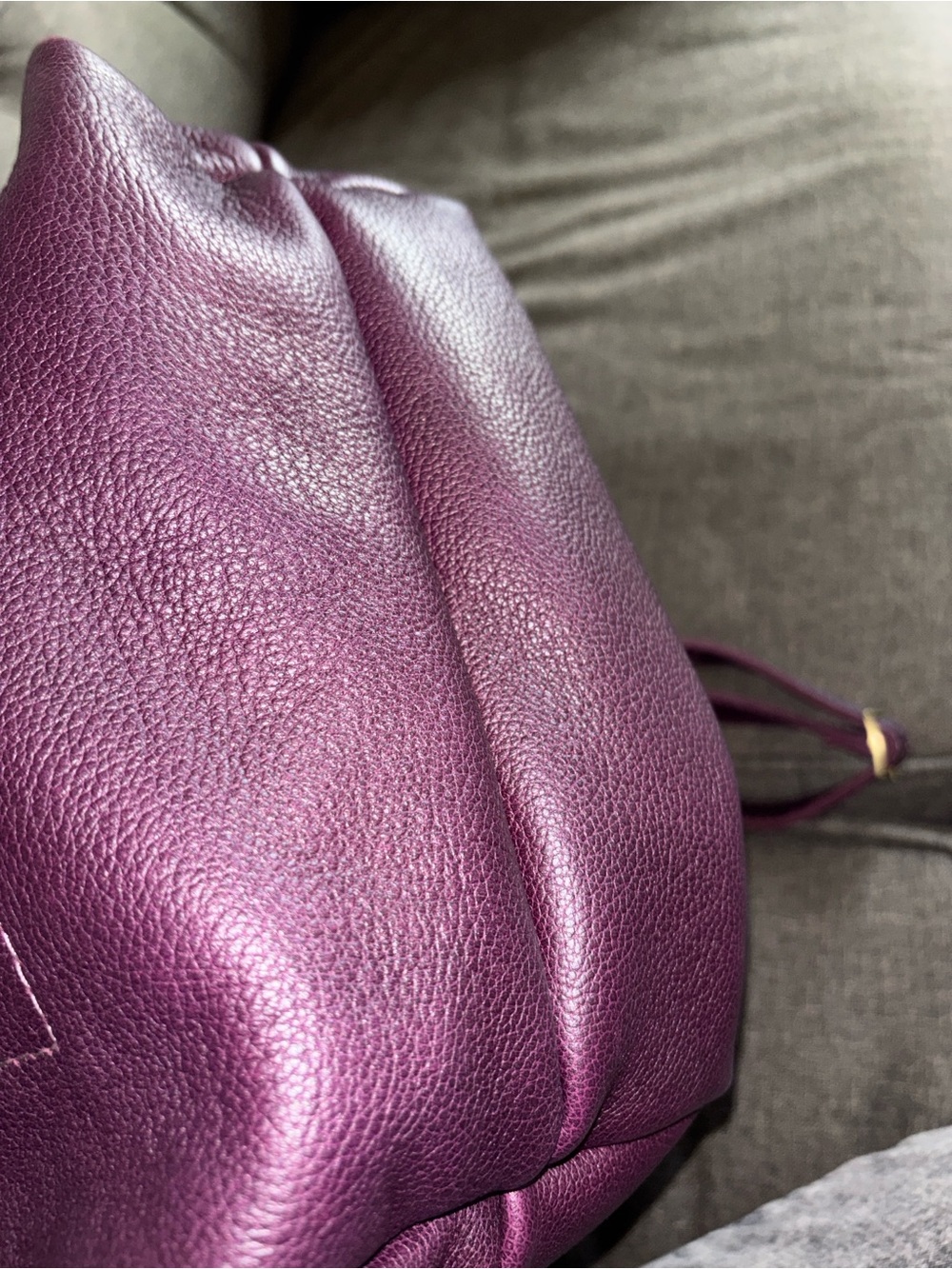 Large Plum Pebbled Leather Drawstring Shoulder Bag - Picture 2 of 8